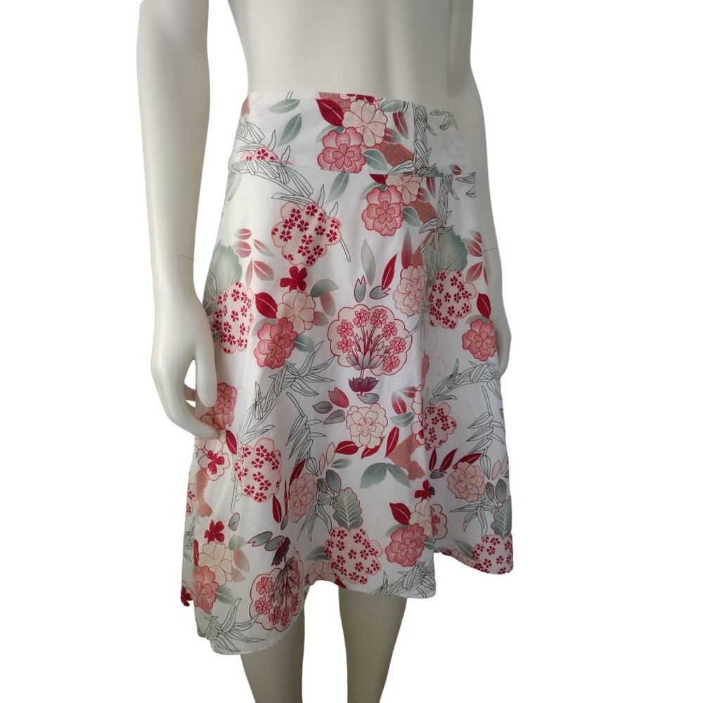 Vintage 1990s White Floral Cotton A Line Summer Skirt Size S
